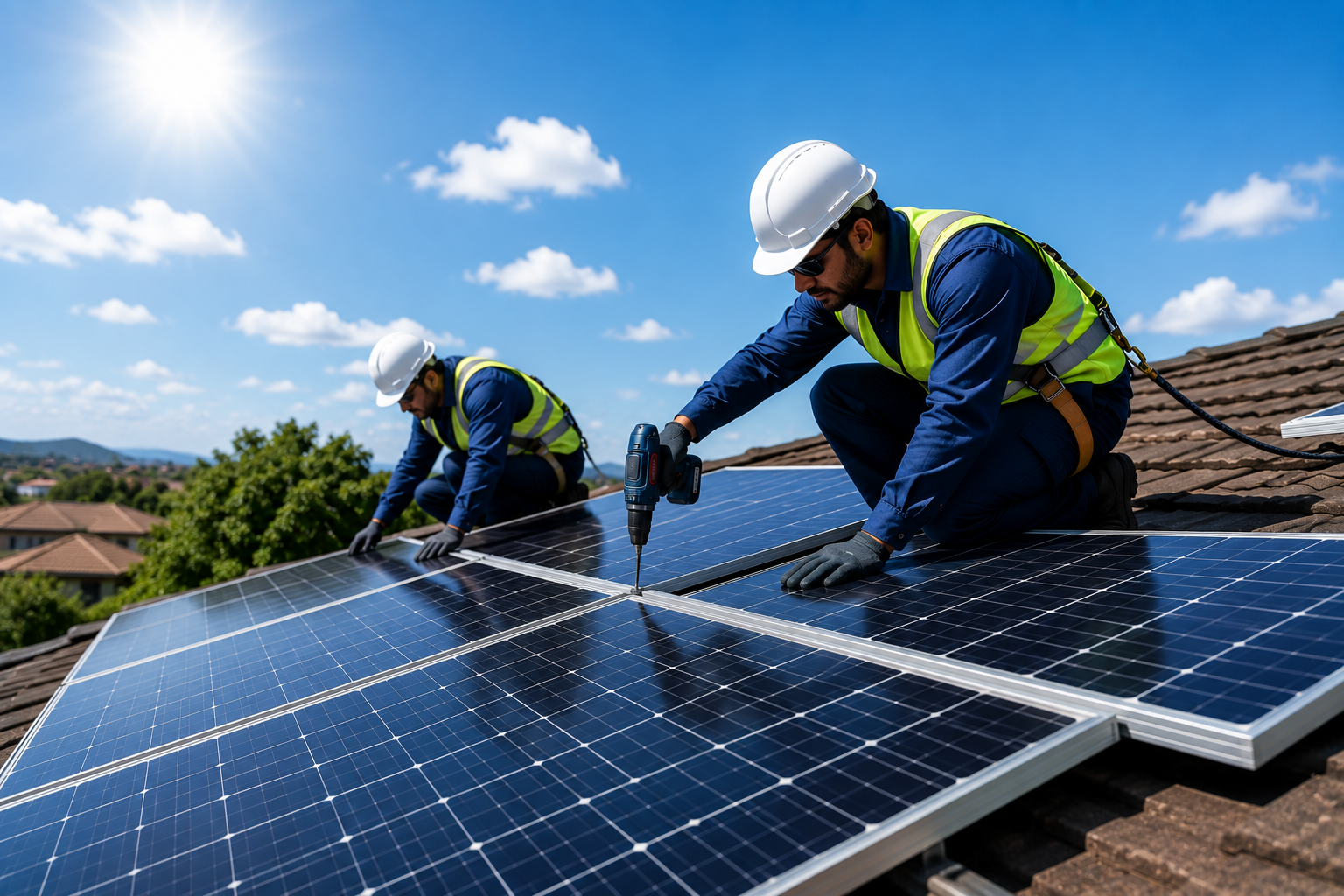 Professional solar panel installation on a rooftop for clean and energy-efficient power solutions.